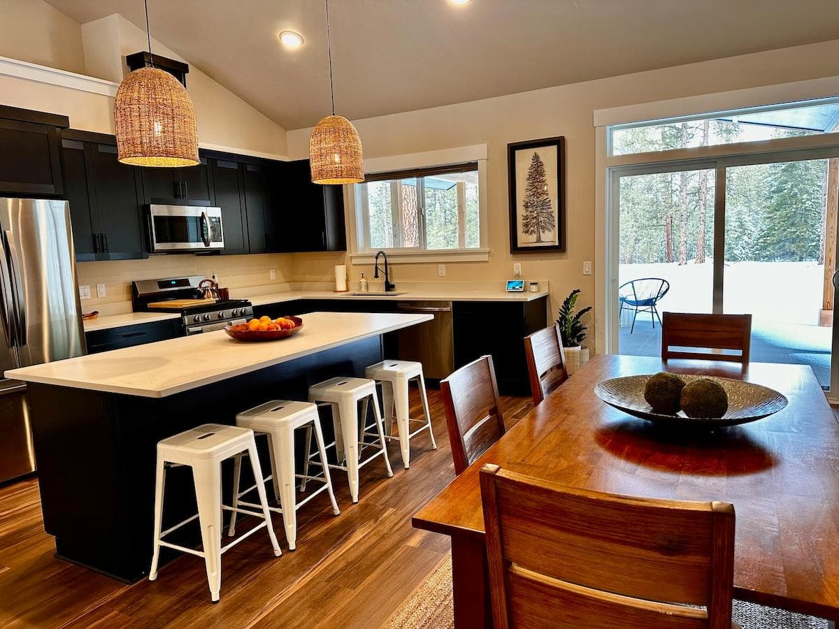 The double glass slider opens to a spacious covered patio.  